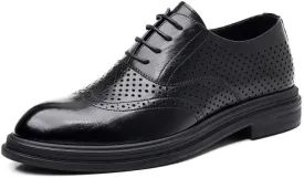 Men's Elevator Oxford 3.2" Height Increasing Elevator Shoes Wingtip Formal Leather Dress Footwear with Perforated Design