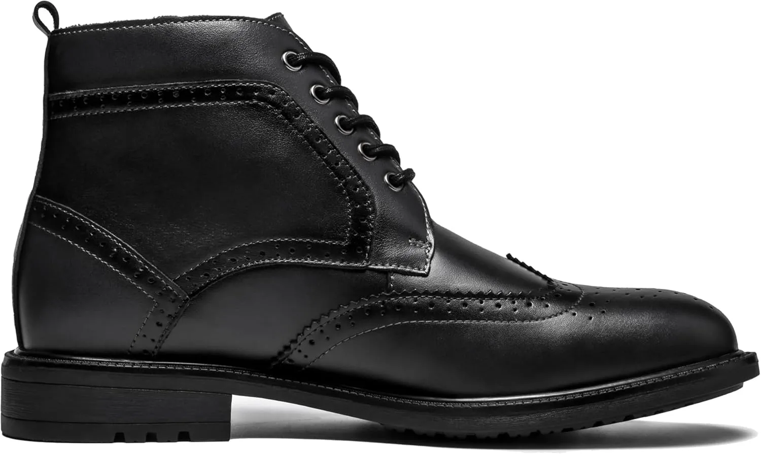 Mens Fashion Dress Boots - Black Genuine Leather Classic Brogue Style Oxford Ankle Boots