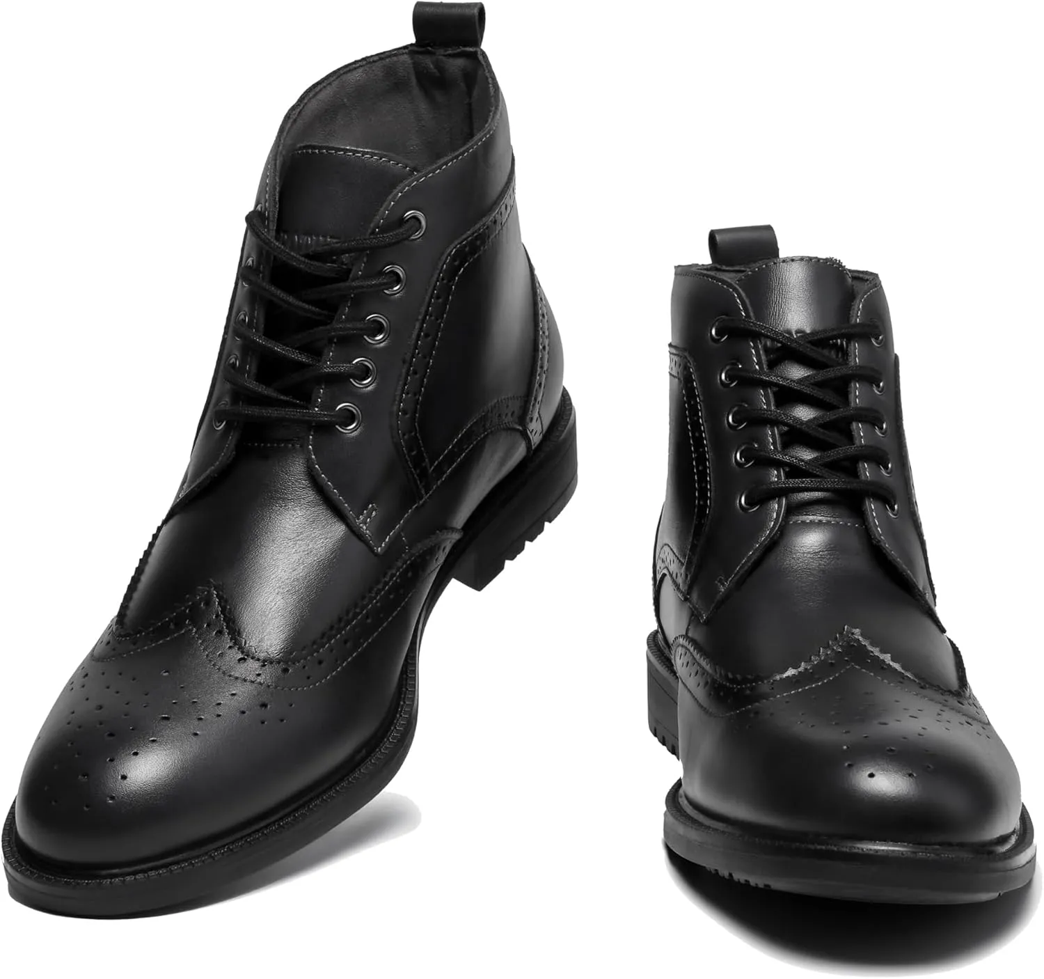 Mens Fashion Dress Boots - Black Genuine Leather Classic Brogue Style Oxford Ankle Boots