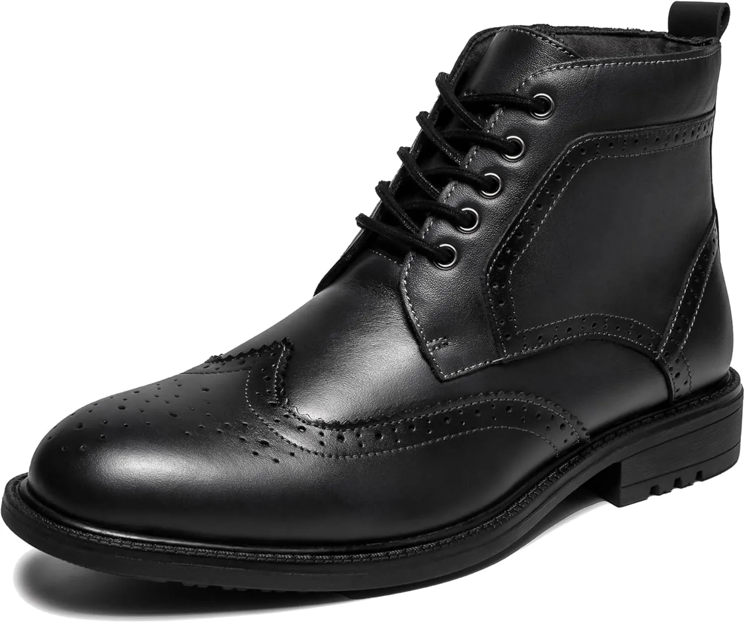 Mens Fashion Dress Boots - Black Genuine Leather Classic Brogue Style Oxford Ankle Boots
