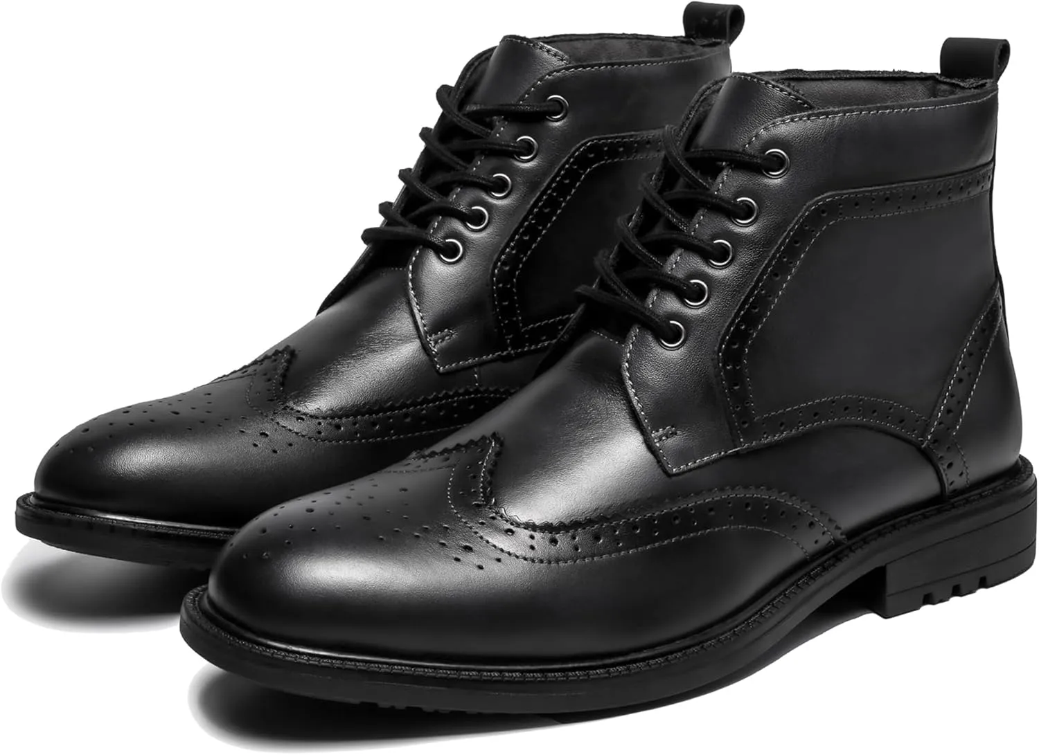Mens Fashion Dress Boots - Black Genuine Leather Classic Brogue Style Oxford Ankle Boots