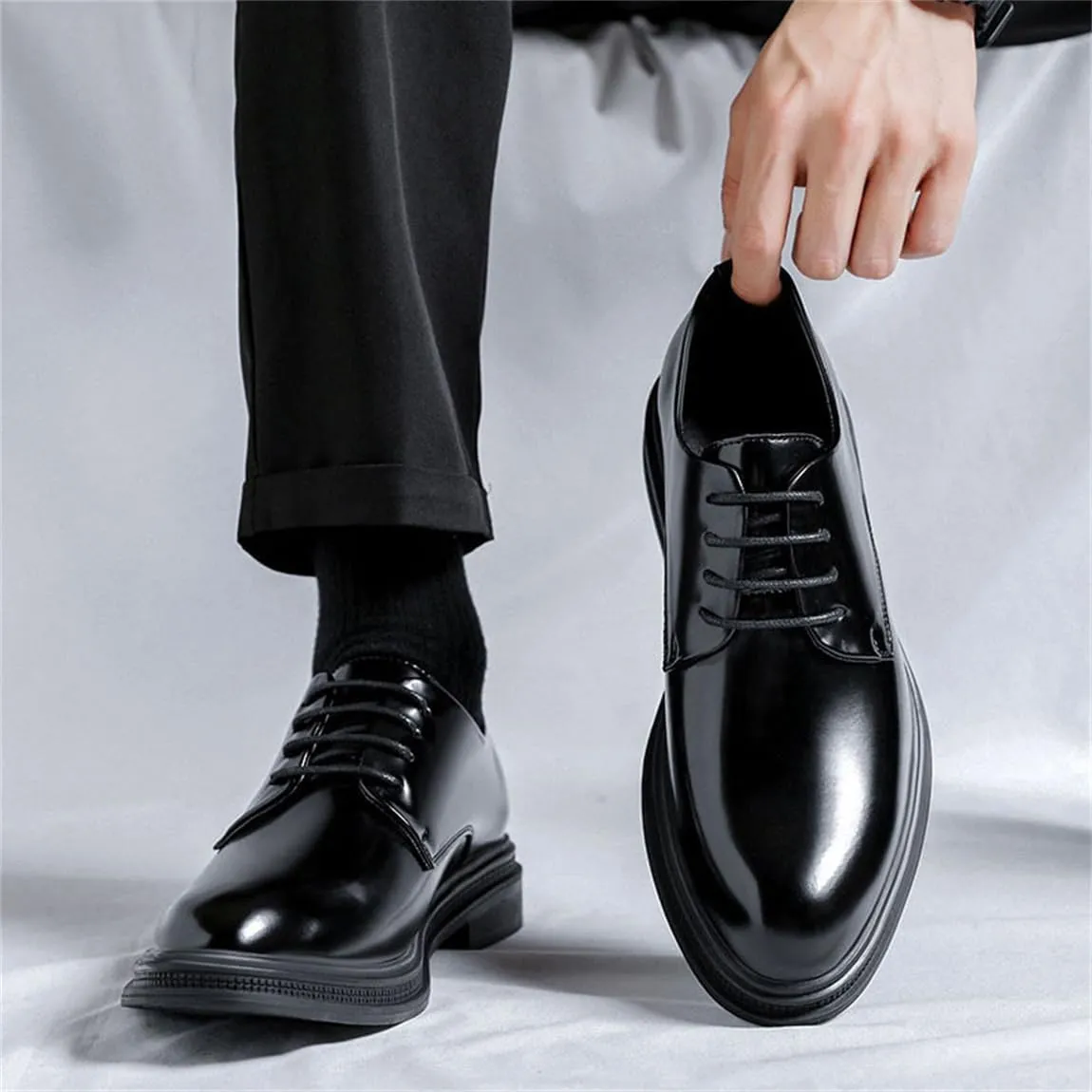 Mens Formal Elevator Shoes Leather Lace Dress Shoes Classic Fashoin Height Increase Wedding Party Oxford Shoes