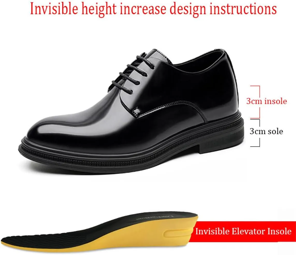 Mens Formal Elevator Shoes Leather Lace Dress Shoes Classic Fashoin Height Increase Wedding Party Oxford Shoes