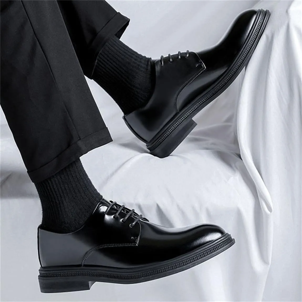 Mens Formal Elevator Shoes Leather Lace Dress Shoes Classic Fashoin Height Increase Wedding Party Oxford Shoes