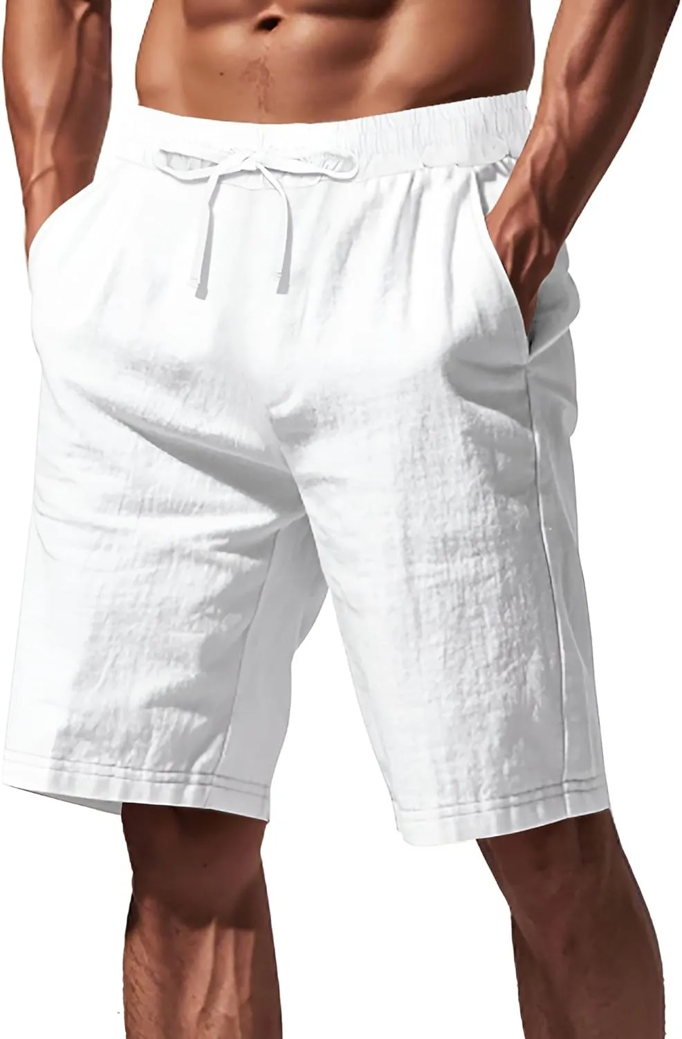 Mens Linen Shorts Casual Drawstring Elastic Waist Lightweight Breathable Summer Beach Shorts for Men