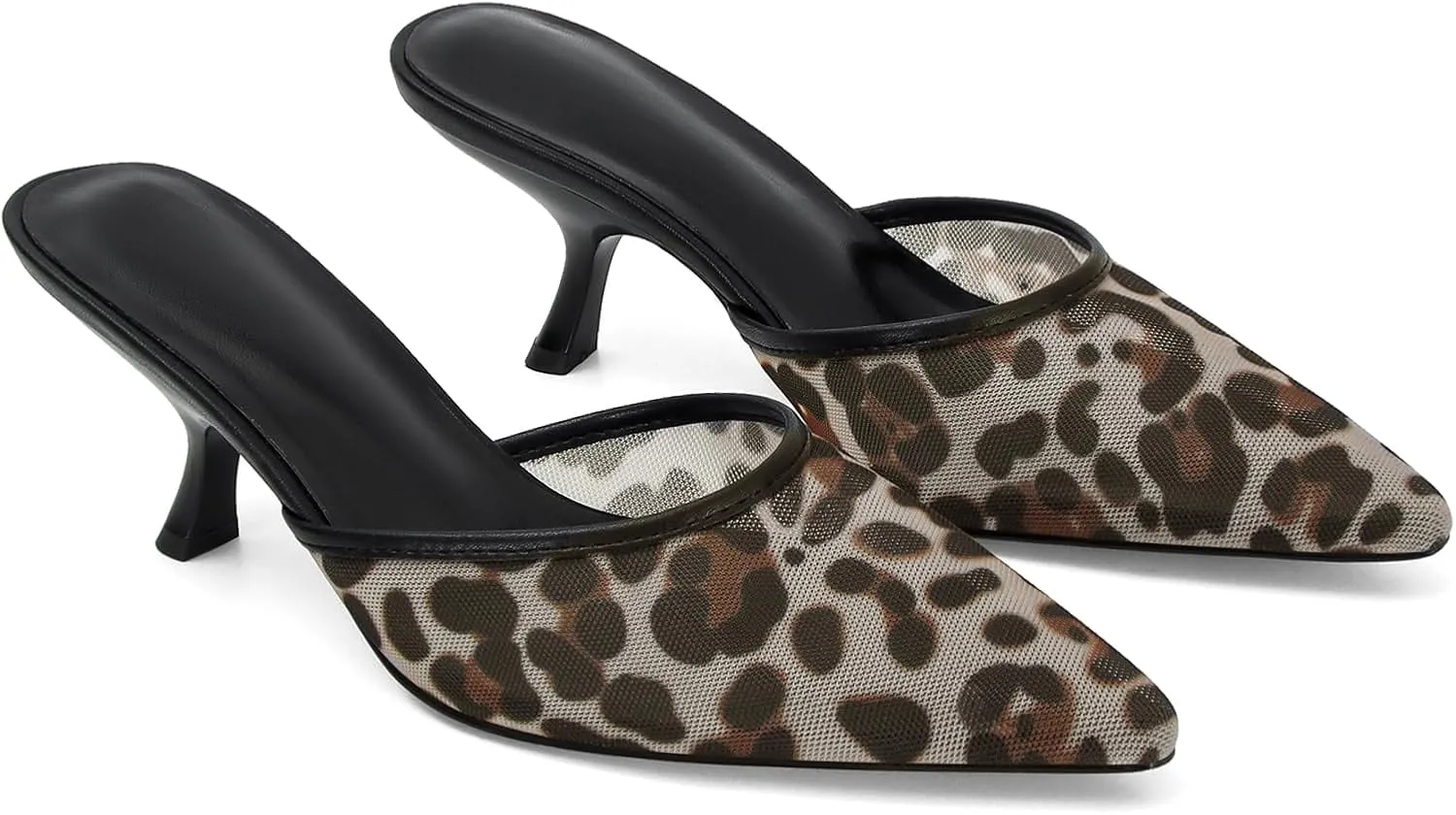 Mesh Kitten Heels Mules for Women Closed Pointed Toe Slip on Backless Stiletto Slingback Low Heels Comfort Pumps Shoes