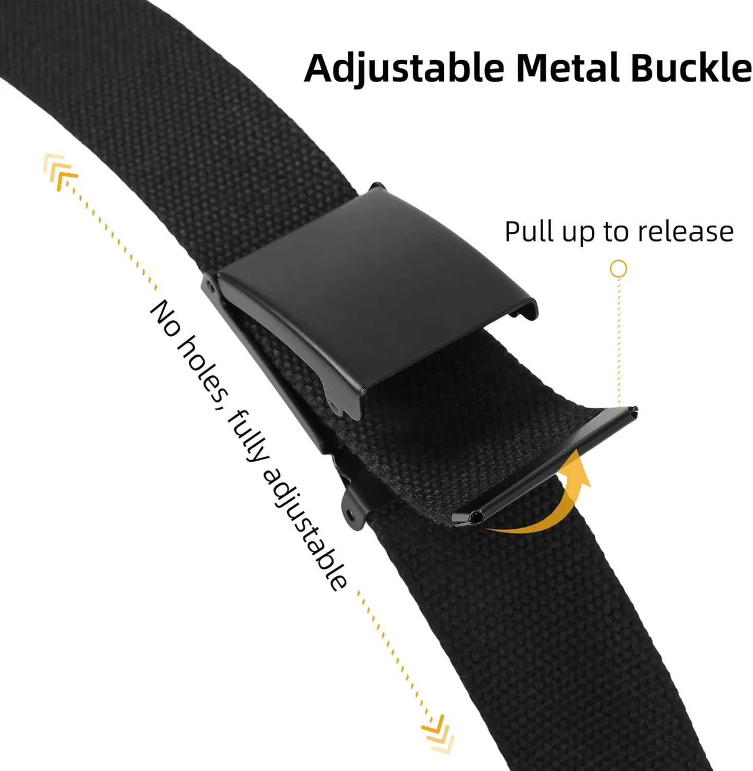 Mile High Life Cut To Fit Canvas Web Belt Size Up to 52" with Flip-Top Solid Black Military Buckle