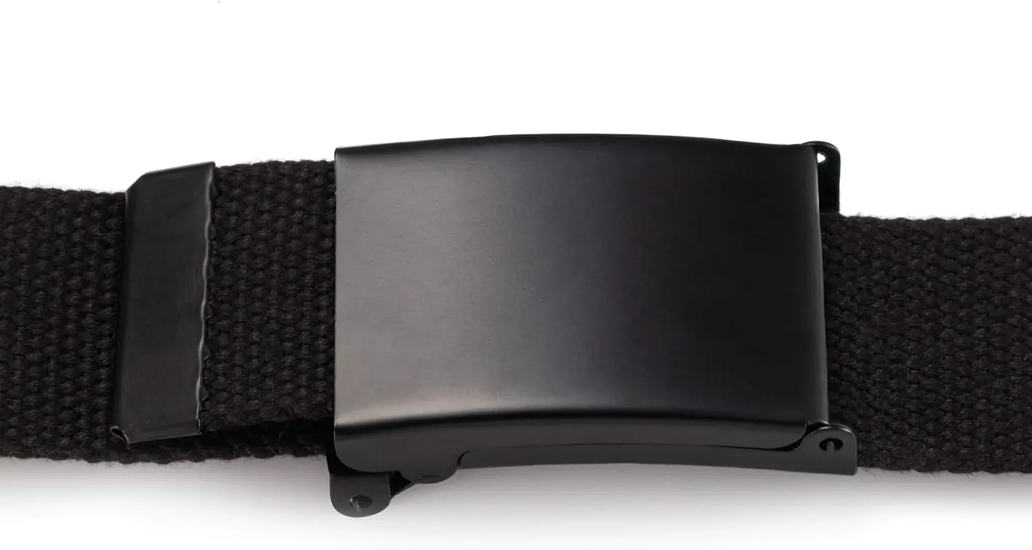 Mile High Life Cut To Fit Canvas Web Belt Size Up to 52" with Flip-Top Solid Black Military Buckle