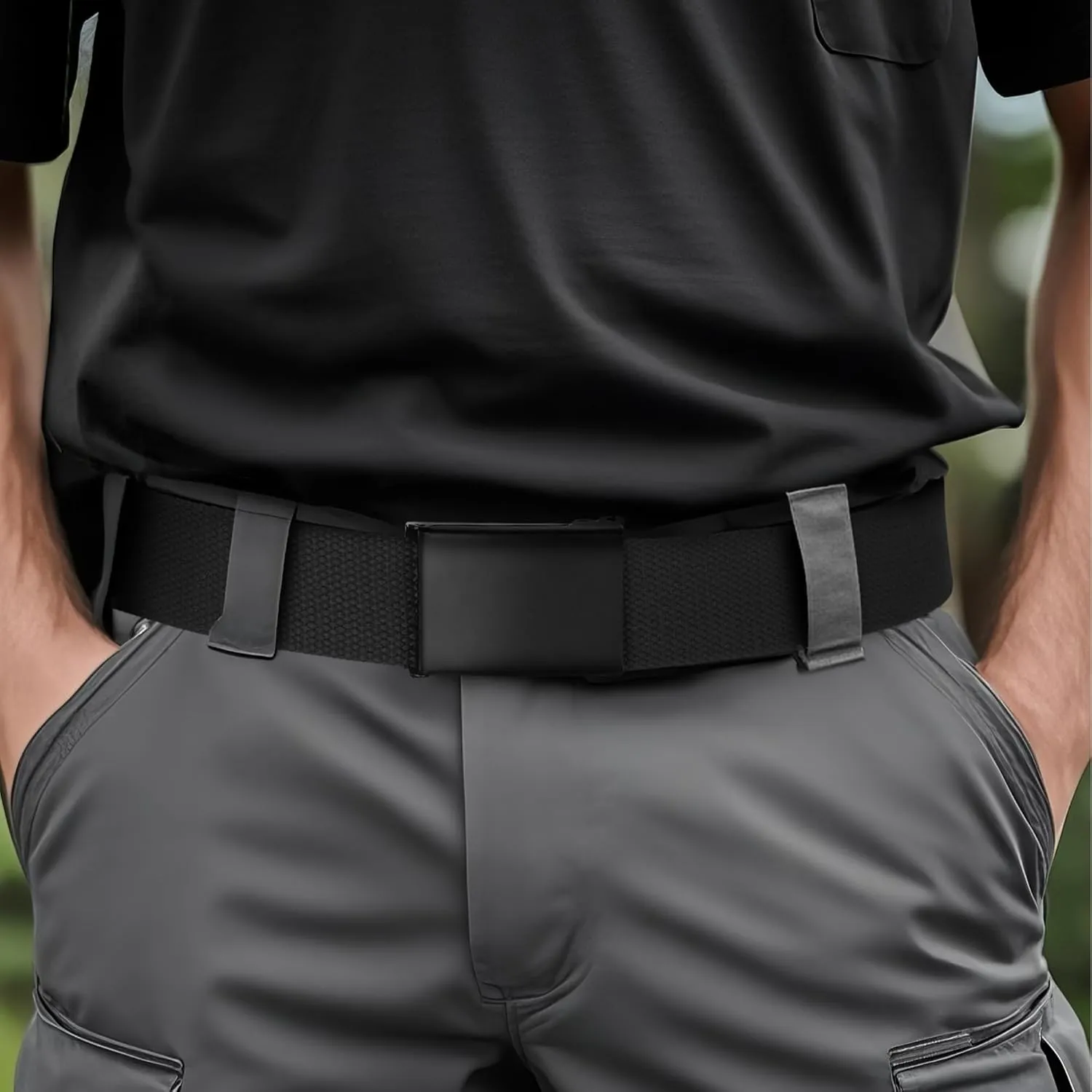Mile High Life Cut To Fit Canvas Web Belt Size Up to 52" with Flip-Top Solid Black Military Buckle