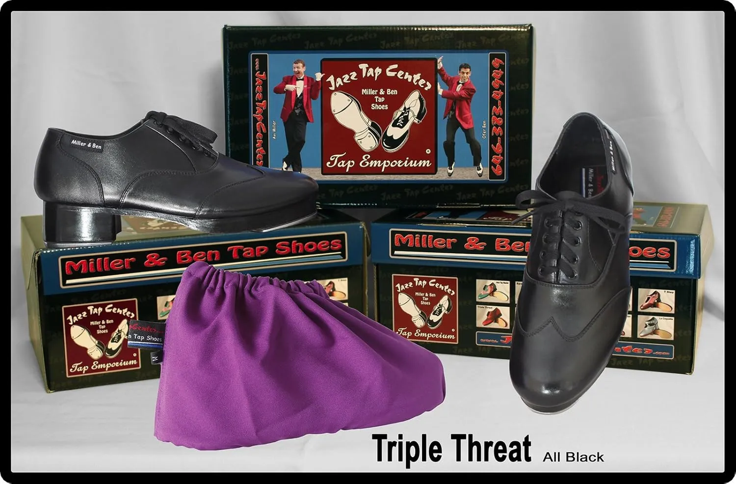 Miller & Ben Tap Shoes, Triple Threat, All Black Professional Tap Shoes