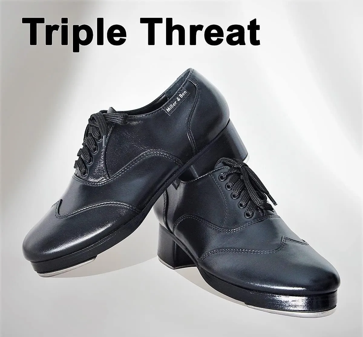 Miller & Ben Tap Shoes, Triple Threat, All Black Professional Tap Shoes