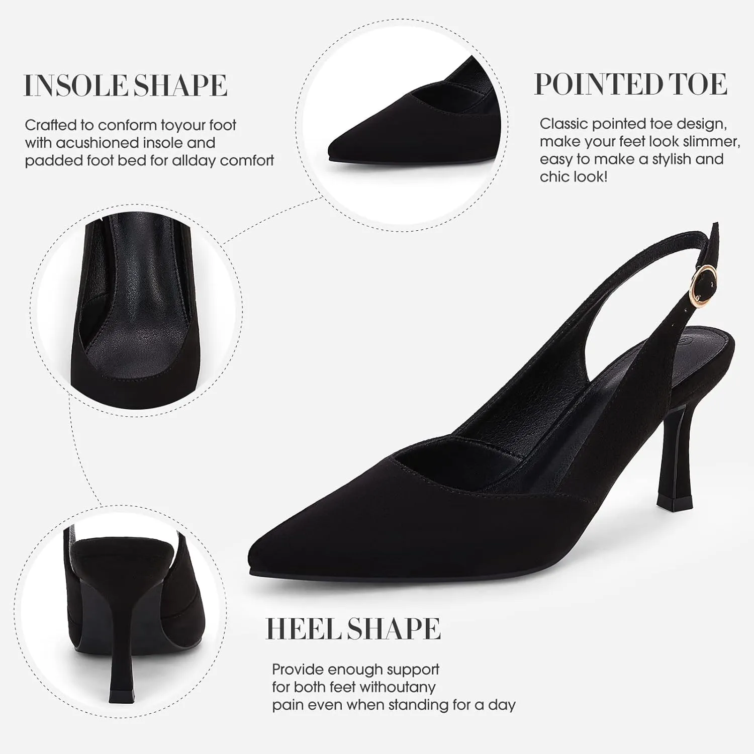 Rilista Women's Slingback Kitten Heels Closed Pointed Toe Wedding Party Dress Pumps Shoes