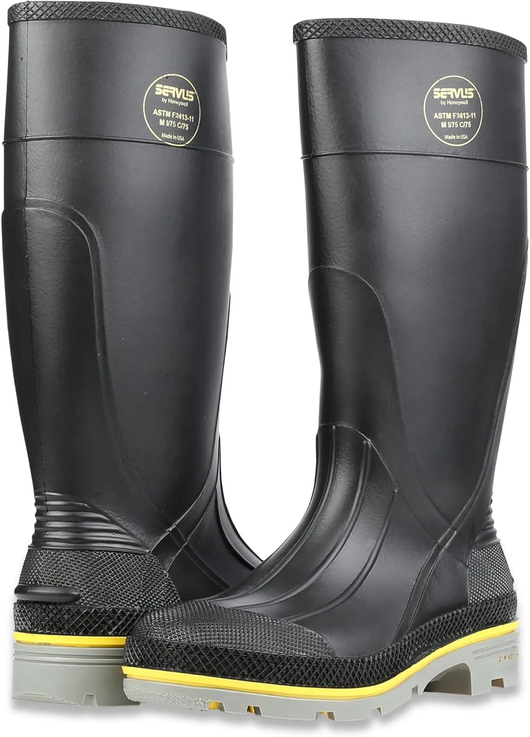Servus XTP 15" PVC Chemical-Resistant Steel Toe Men's Work Boots, Black, Yellow & Gray, 11