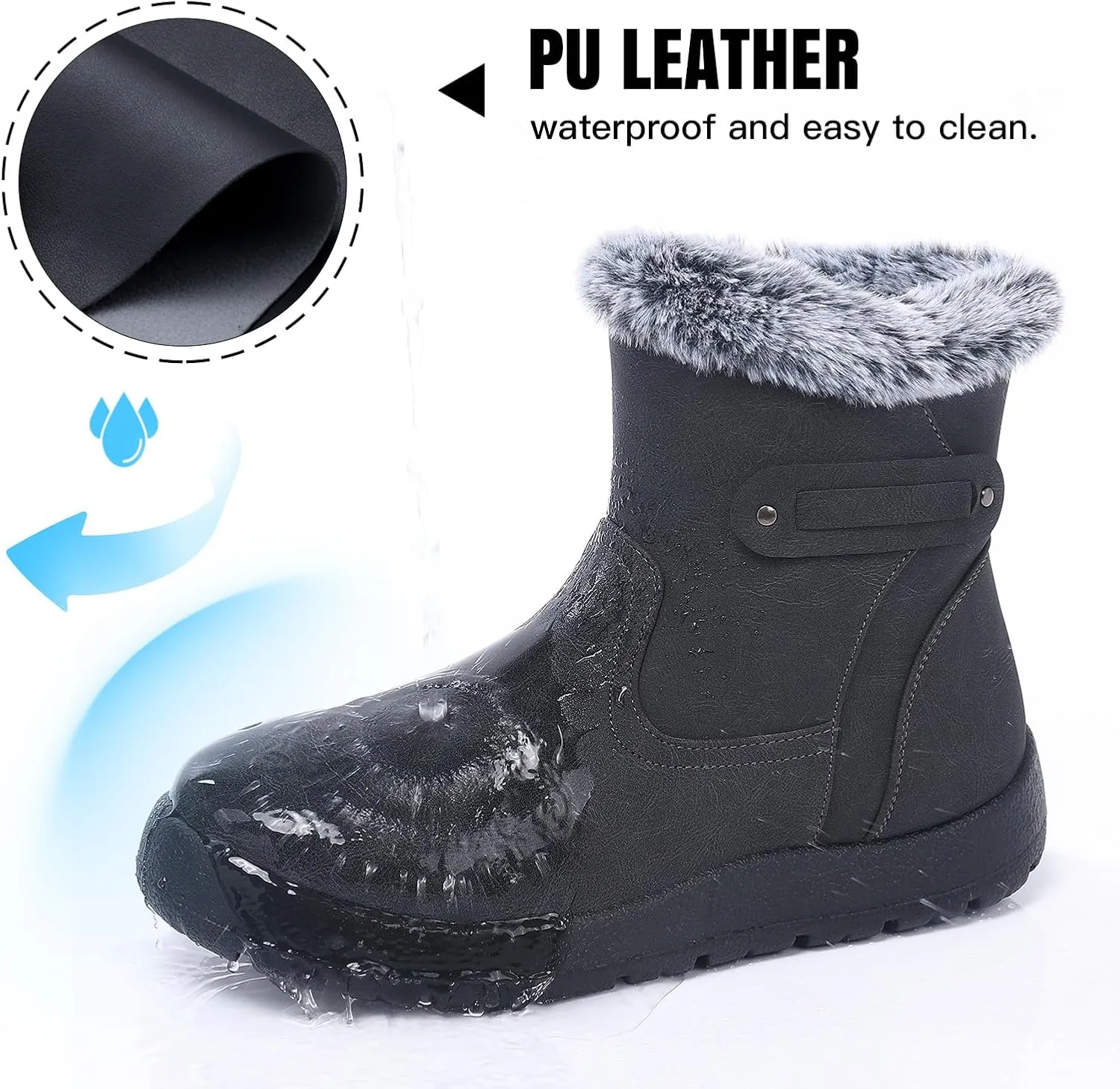 SHIBEVER Winter Boots for Women Snow: Waterproof Warm Womens Booties - Ankle Fur Lined Insulated Winter Boots