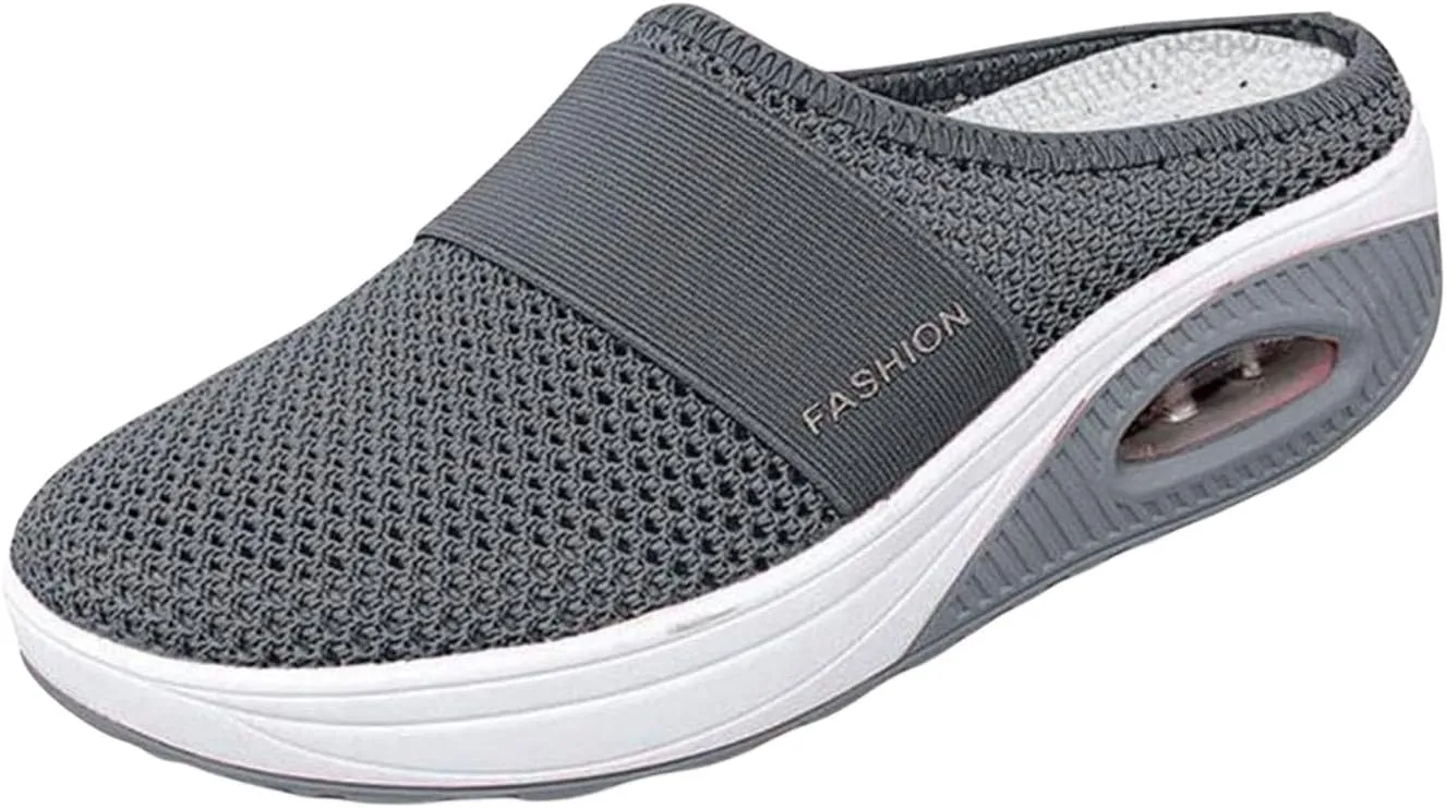 Slip On Mules for Women 2025 Breathable Mesh Orthopedic Slippers for Women with Arch Support Air-Cushion Open Back Walking Shoes Indoor Outdoor Casual Non Slip Diabetic Closed Toe Slides