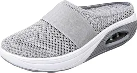 Slip On Mules for Women 2025 Breathable Mesh Orthopedic Slippers for Women with Arch Support Air-Cushion Open Back Walking Shoes Indoor Outdoor Casual Non Slip Diabetic Closed Toe Slides