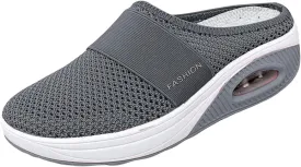 Slip On Mules for Women 2025 Breathable Mesh Orthopedic Slippers for Women with Arch Support Air-Cushion Open Back Walking Shoes Indoor Outdoor Casual Non Slip Diabetic Closed Toe Slides