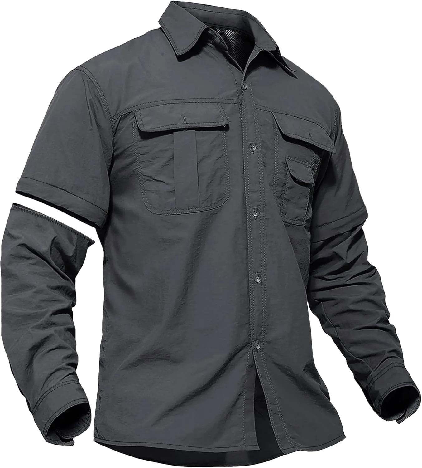 TACVASEN Men's Convertible Long Sleeve Fishing Shirts Quick Dry Button Up Tactical Shirts for Work Safari Hiking