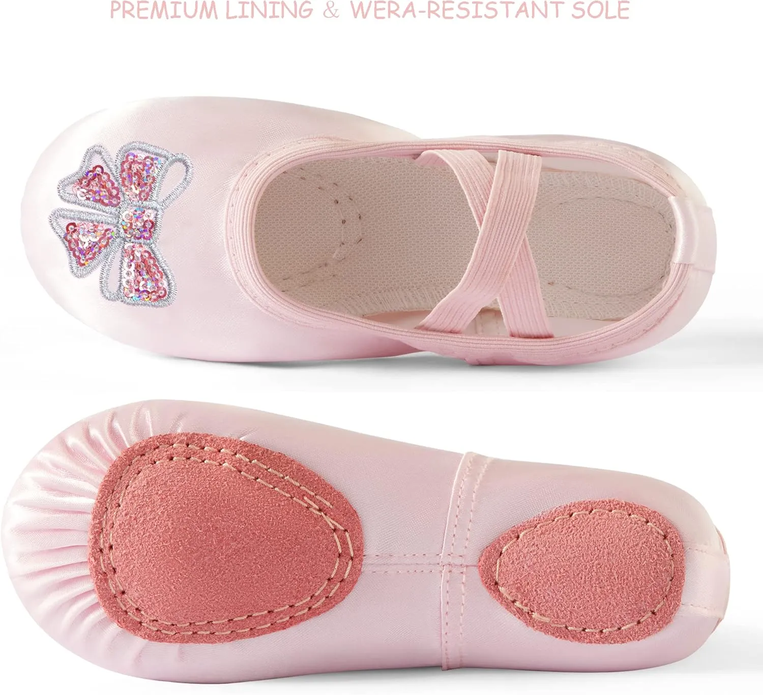 TRIPLE DEER Ballet Shoes for Girls, Satin Dance Practice Slippers Split Soft Leather Flat Sole Yoga Gymnastics Shoes (Toddler/Little/Big Kid)
