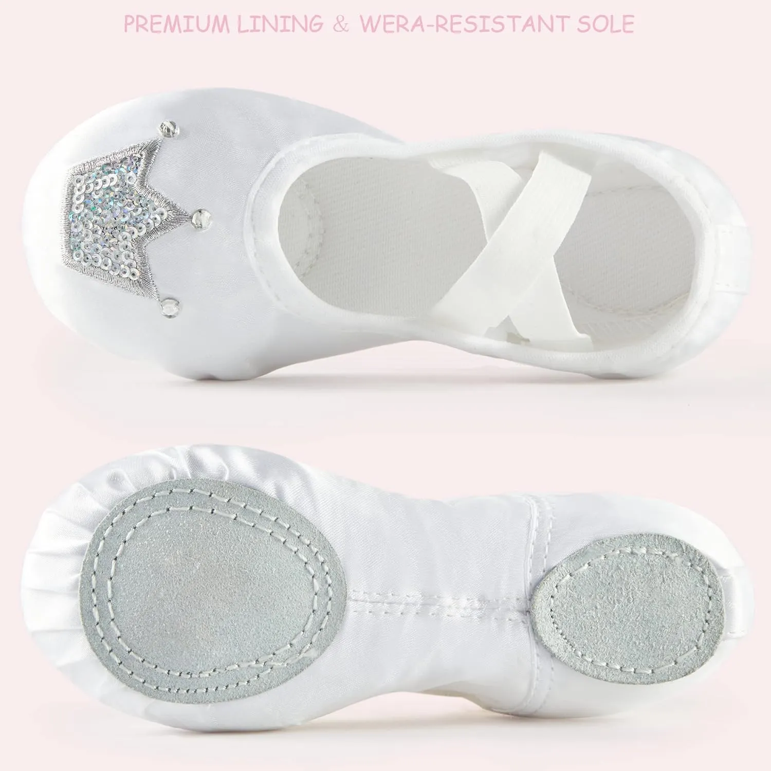 TRIPLE DEER Ballet Shoes for Girls, Satin Dance Practice Slippers Split Soft Leather Flat Sole Yoga Gymnastics Shoes (Toddler/Little/Big Kid)