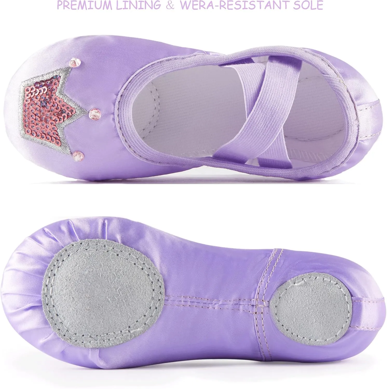 TRIPLE DEER Ballet Shoes for Girls, Satin Dance Practice Slippers Split Soft Leather Flat Sole Yoga Gymnastics Shoes (Toddler/Little/Big Kid)