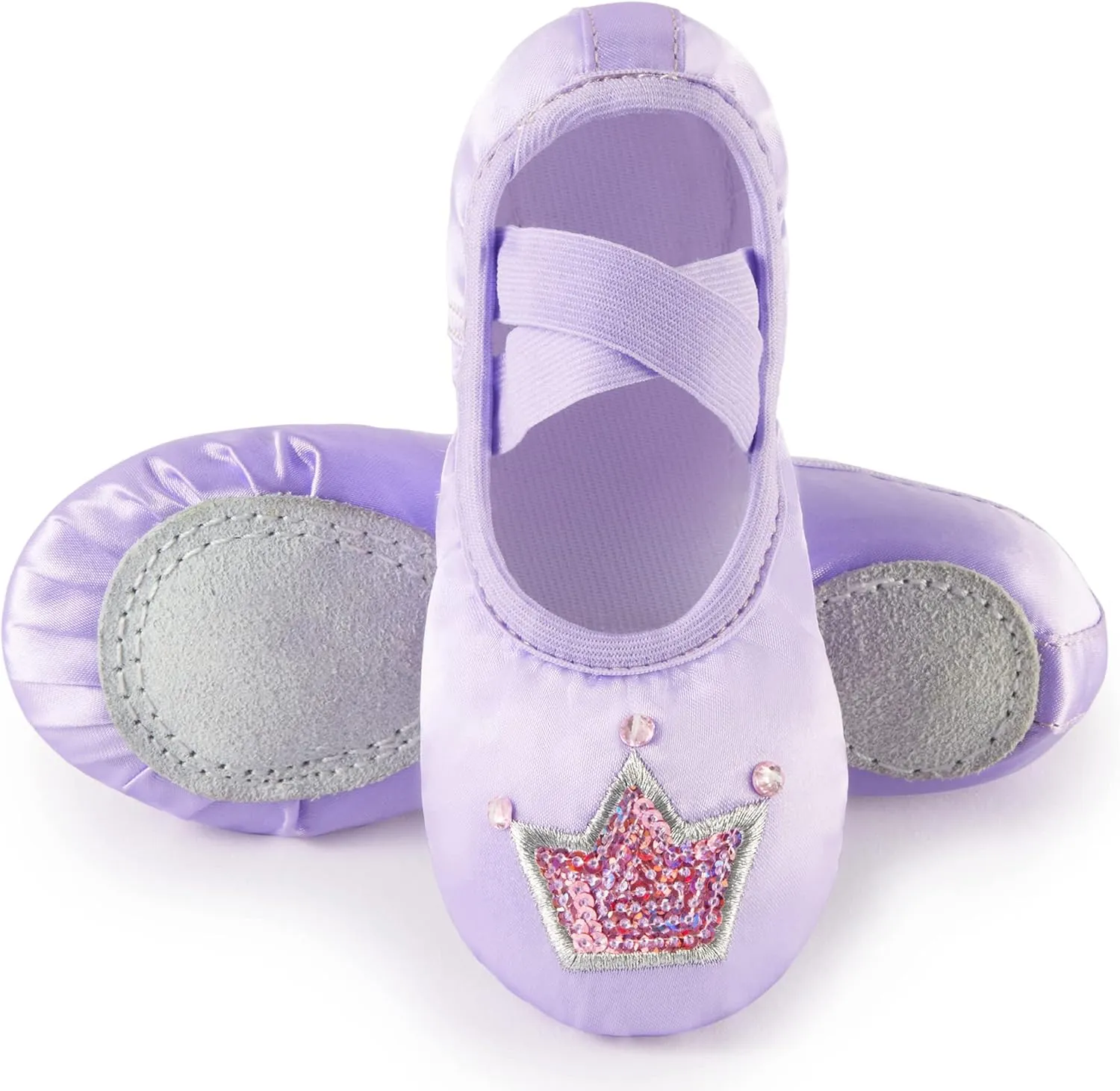 TRIPLE DEER Ballet Shoes for Girls, Satin Dance Practice Slippers Split Soft Leather Flat Sole Yoga Gymnastics Shoes (Toddler/Little/Big Kid)