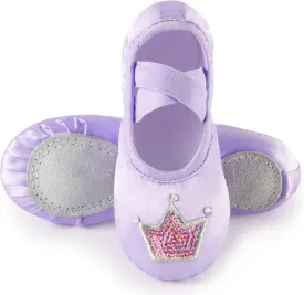 TRIPLE DEER Ballet Shoes for Girls, Satin Dance Practice Slippers Split Soft Leather Flat Sole Yoga Gymnastics Shoes (Toddler/Little/Big Kid)