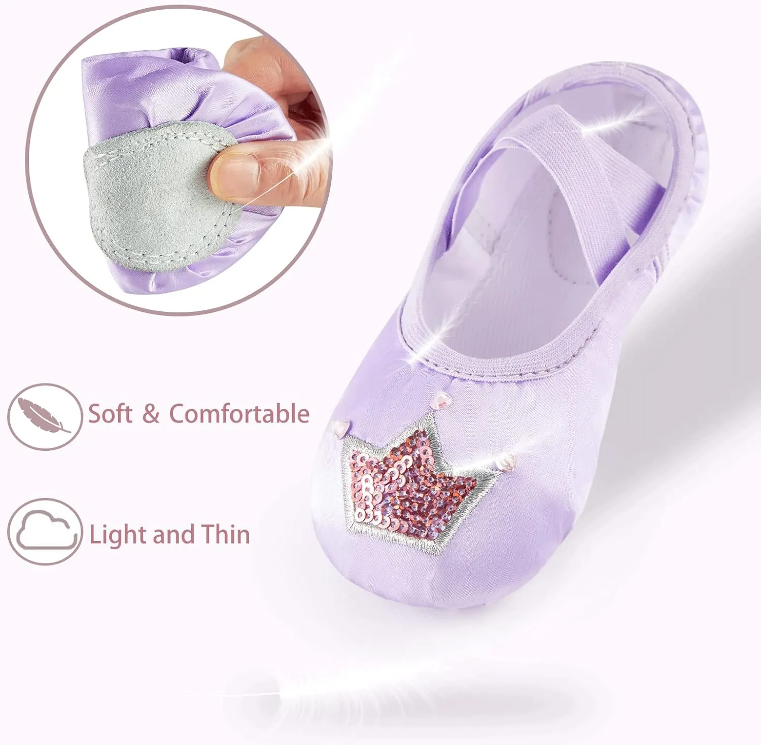 TRIPLE DEER Ballet Shoes for Girls, Satin Dance Practice Slippers Split Soft Leather Flat Sole Yoga Gymnastics Shoes (Toddler/Little/Big Kid)