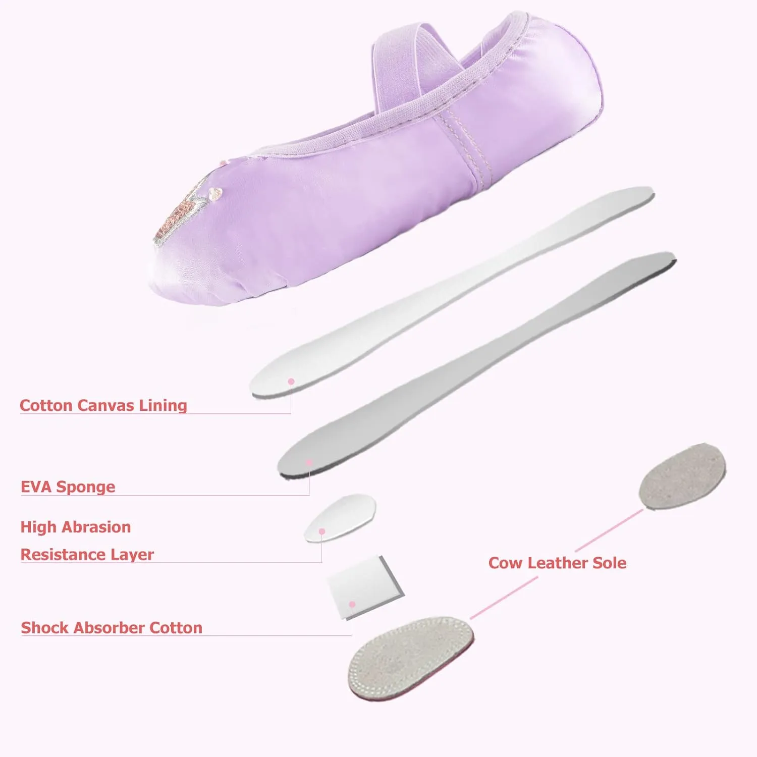 TRIPLE DEER Ballet Shoes for Girls, Satin Dance Practice Slippers Split Soft Leather Flat Sole Yoga Gymnastics Shoes (Toddler/Little/Big Kid)