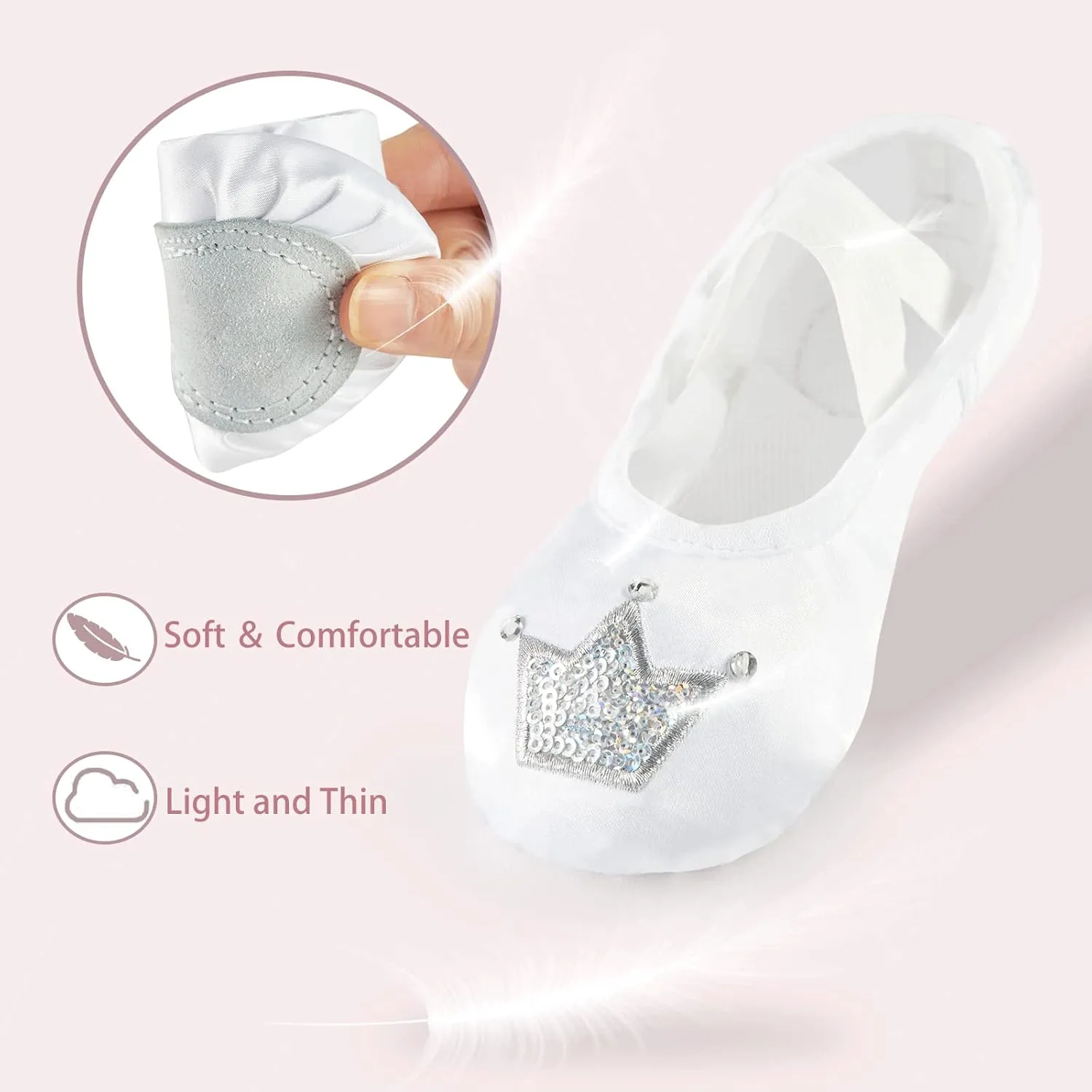 TRIPLE DEER Ballet Shoes for Girls, Satin Dance Practice Slippers Split Soft Leather Flat Sole Yoga Gymnastics Shoes (Toddler/Little/Big Kid)