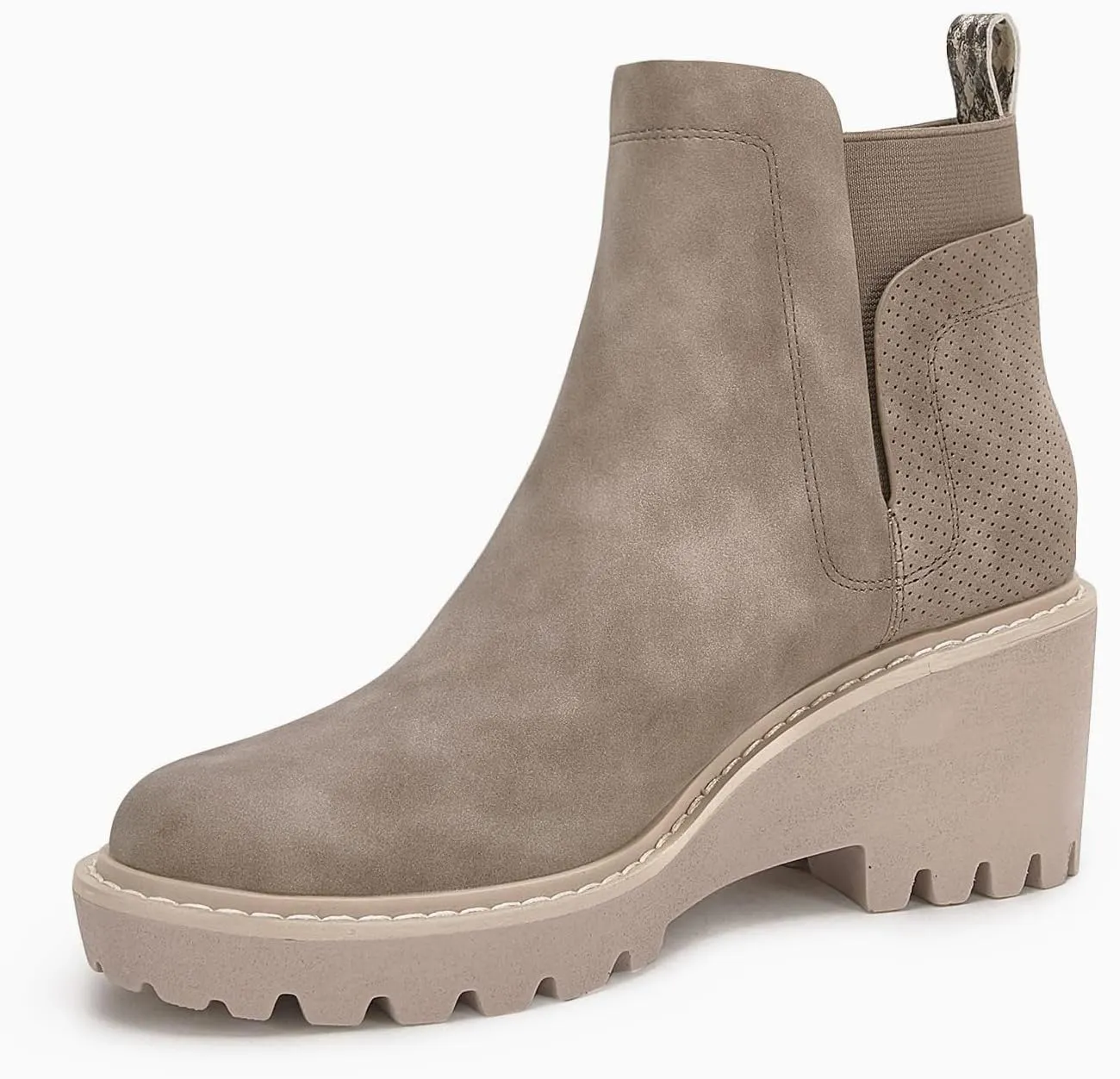 Trish Lucia Womens Platform Lug Sole Chelsea Boots Ankle High Chunky Block Heel Non-Slip Suede Leather Slip on Combat Fashion Booties