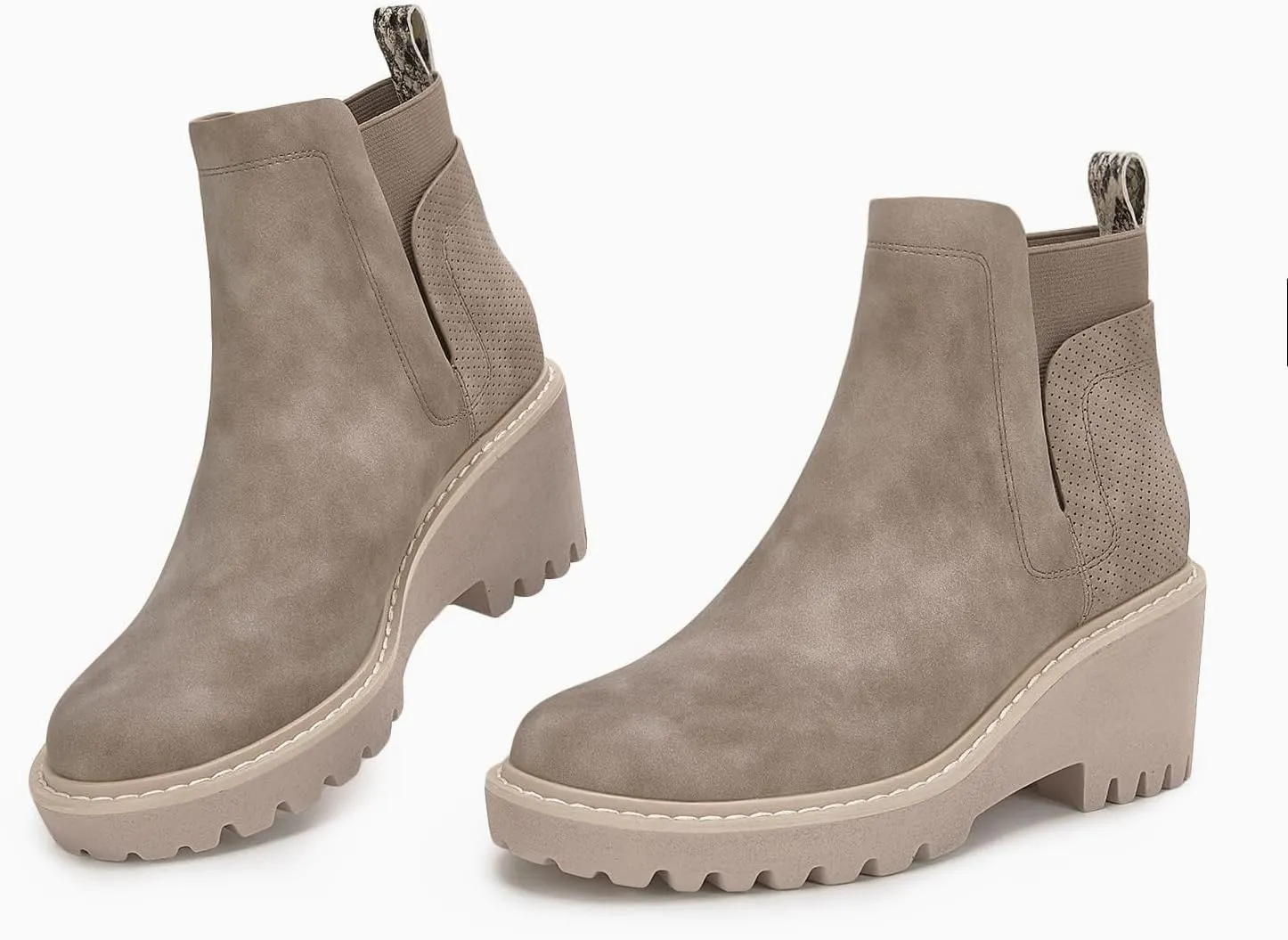 Trish Lucia Womens Platform Lug Sole Chelsea Boots Ankle High Chunky Block Heel Non-Slip Suede Leather Slip on Combat Fashion Booties