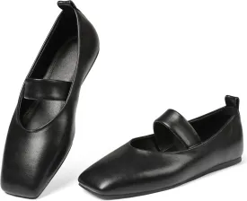 Uacllcau Ballet Flats Shoes for Women Square Toe Mary Jane Shoes Flat Women Comfortable Dressy Casual Slip On Ballerina Mesh Flats with Elastic Strap