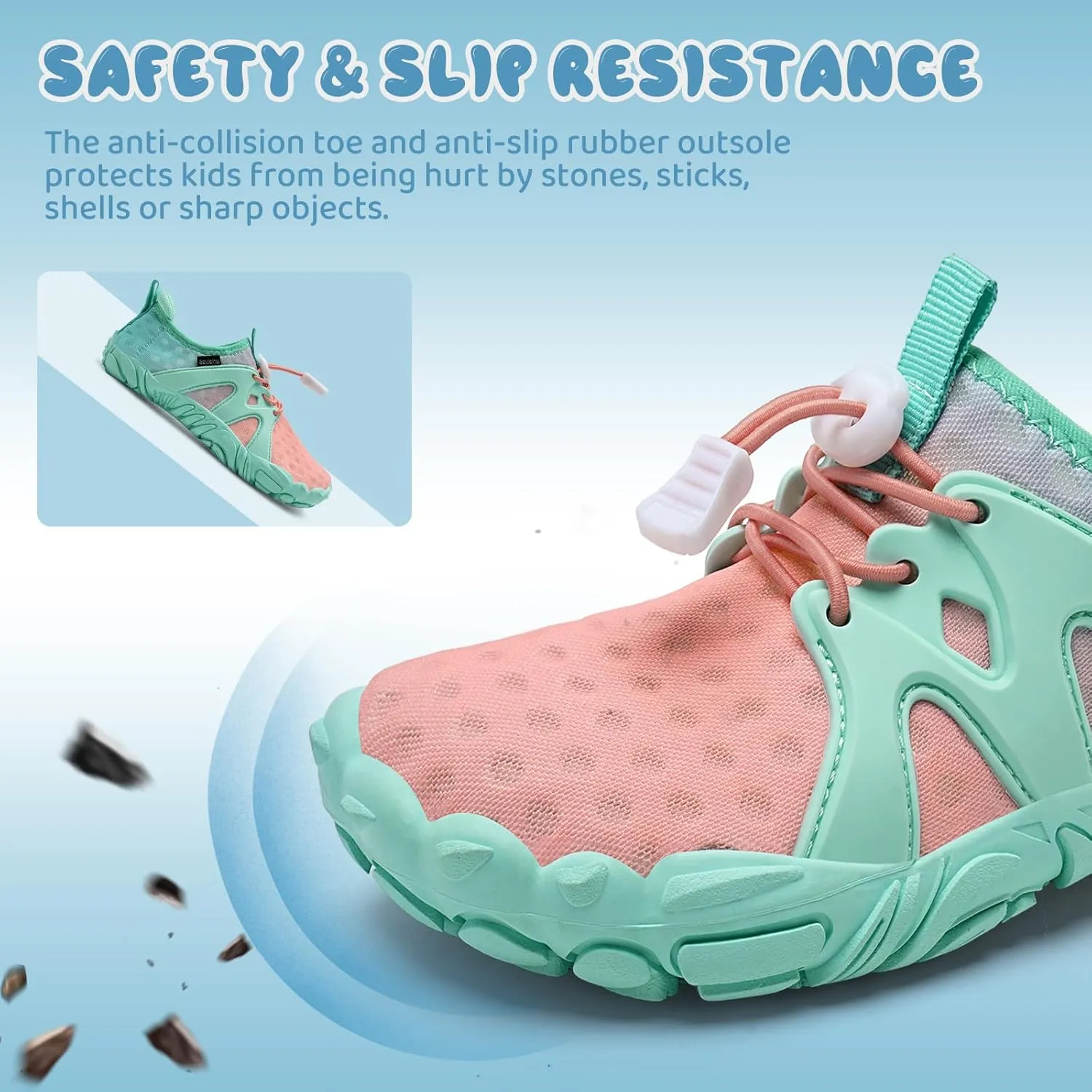WateLves Toddler/Little/Big/Kid Water Shoes Wide Barefoot Aqua Athletic Sneakers Girls Boys Hiking Beach Swim Fast Dry Shoes Built-in Heel Grips