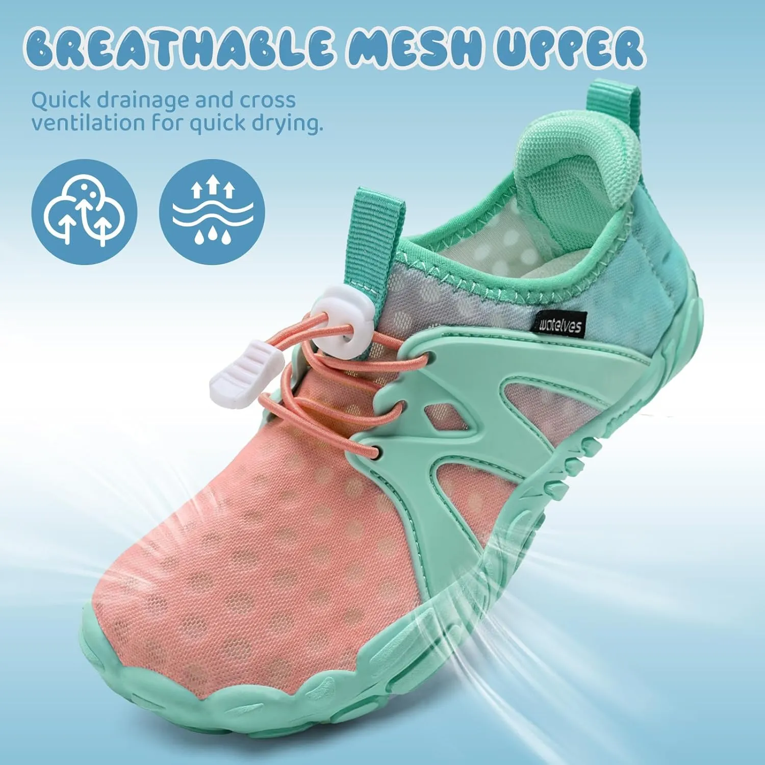 WateLves Toddler/Little/Big/Kid Water Shoes Wide Barefoot Aqua Athletic Sneakers Girls Boys Hiking Beach Swim Fast Dry Shoes Built-in Heel Grips