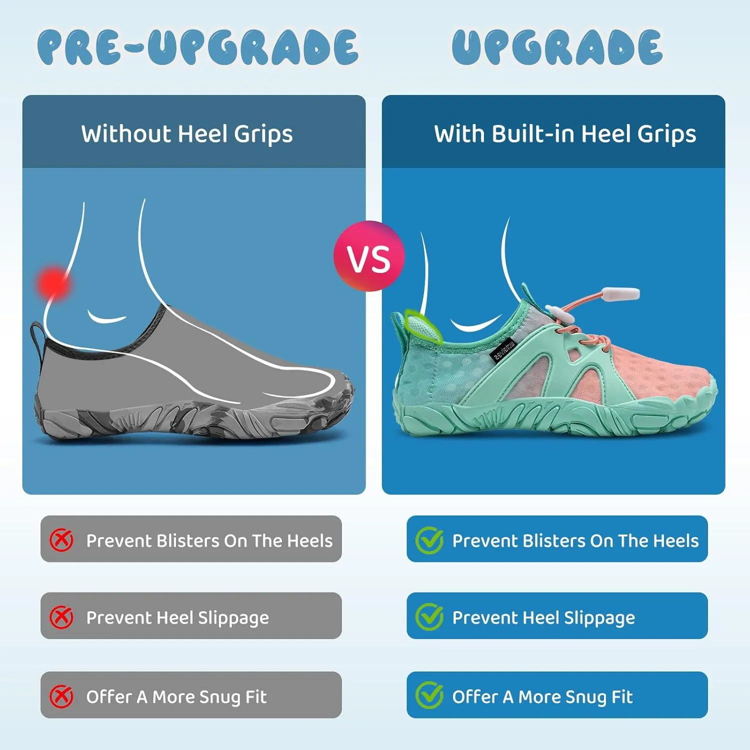 WateLves Toddler/Little/Big/Kid Water Shoes Wide Barefoot Aqua Athletic Sneakers Girls Boys Hiking Beach Swim Fast Dry Shoes Built-in Heel Grips