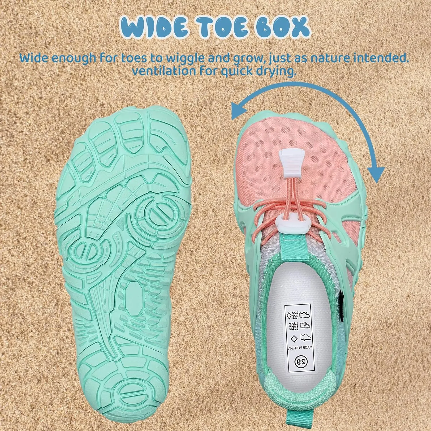 WateLves Toddler/Little/Big/Kid Water Shoes Wide Barefoot Aqua Athletic Sneakers Girls Boys Hiking Beach Swim Fast Dry Shoes Built-in Heel Grips