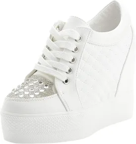 Women Wedges Sneakers with Hidden Heel Ankle High Platform Walking Shoes Fashion Bride Wedding Shoes