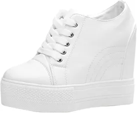 Women Wedges Sneakers with Hidden Heel Ankle High Platform Walking Shoes Fashion Bride Wedding Shoes