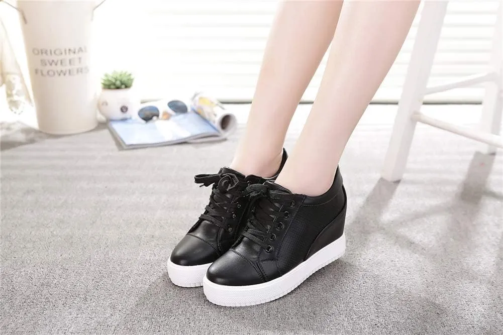 Women Wedges Sneakers with Hidden Heel Ankle High Platform Walking Shoes Fashion Bride Wedding Shoes