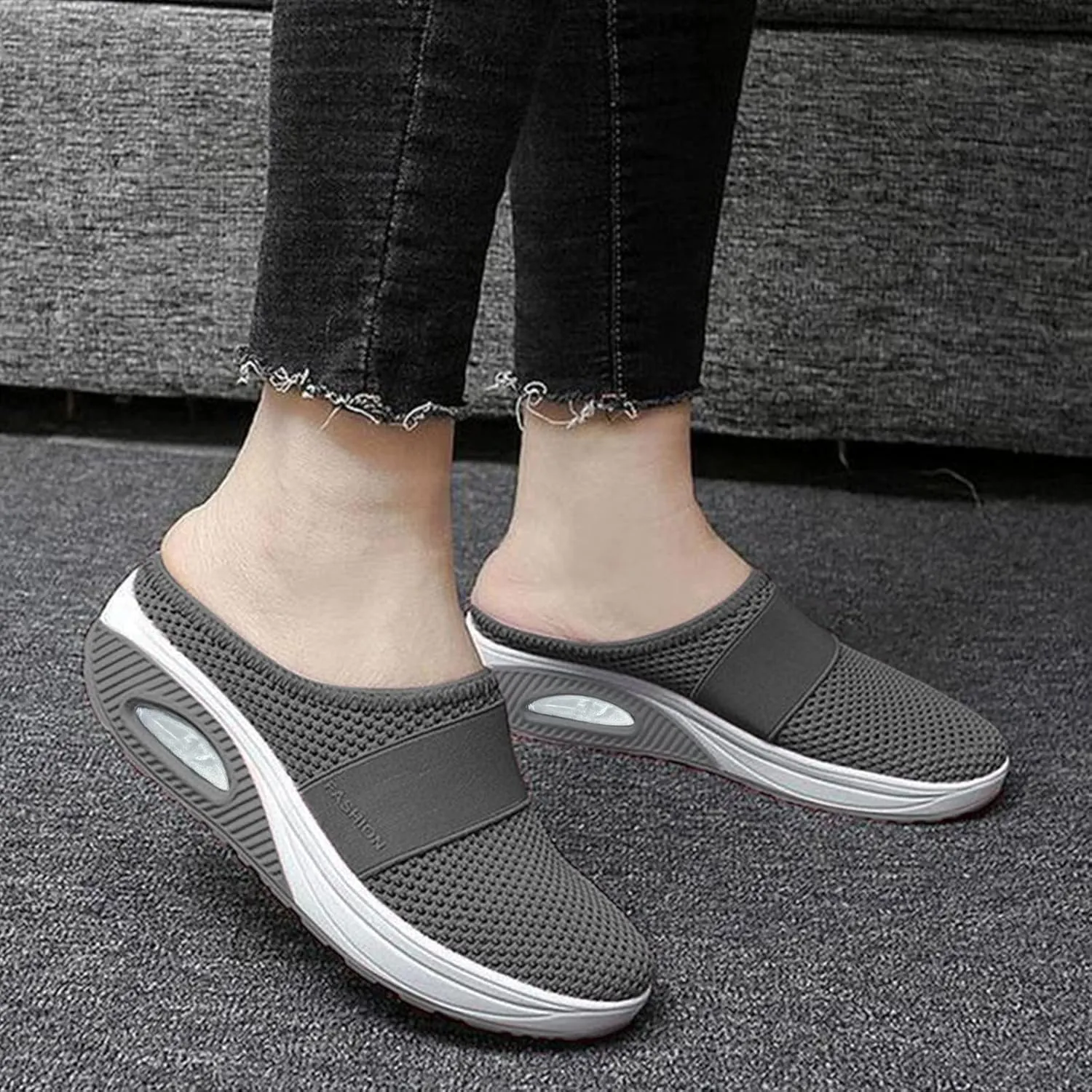 Womens Backless Sneakers Mesh Slip-on Mule Shoes Womens Running Shoes Wide Dress Casual Shoes Fashion Sneakers Waterproof Tennis Shoe Cross Trainer Shoe