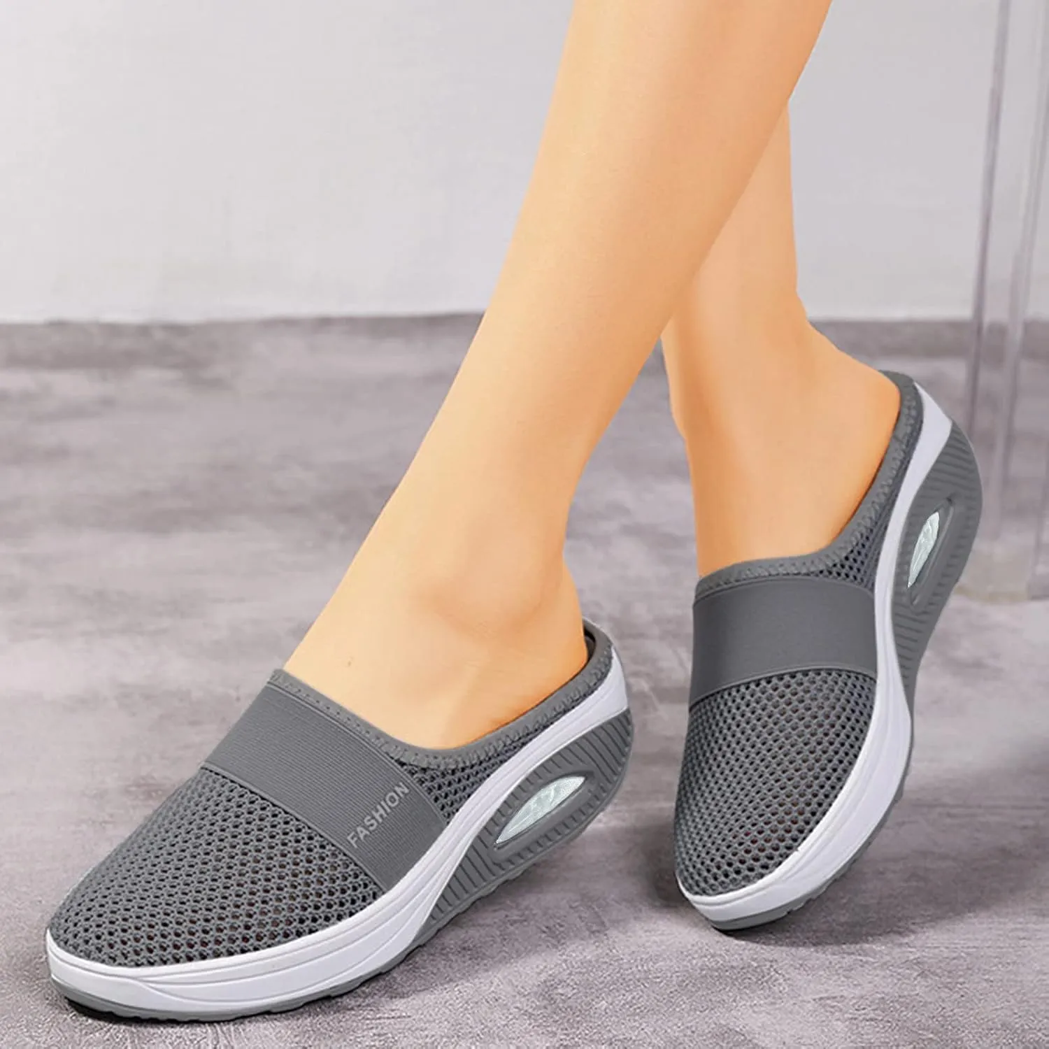 Womens Backless Sneakers Mesh Slip-on Mule Shoes Womens Running Shoes Wide Dress Casual Shoes Fashion Sneakers Waterproof Tennis Shoe Cross Trainer Shoe