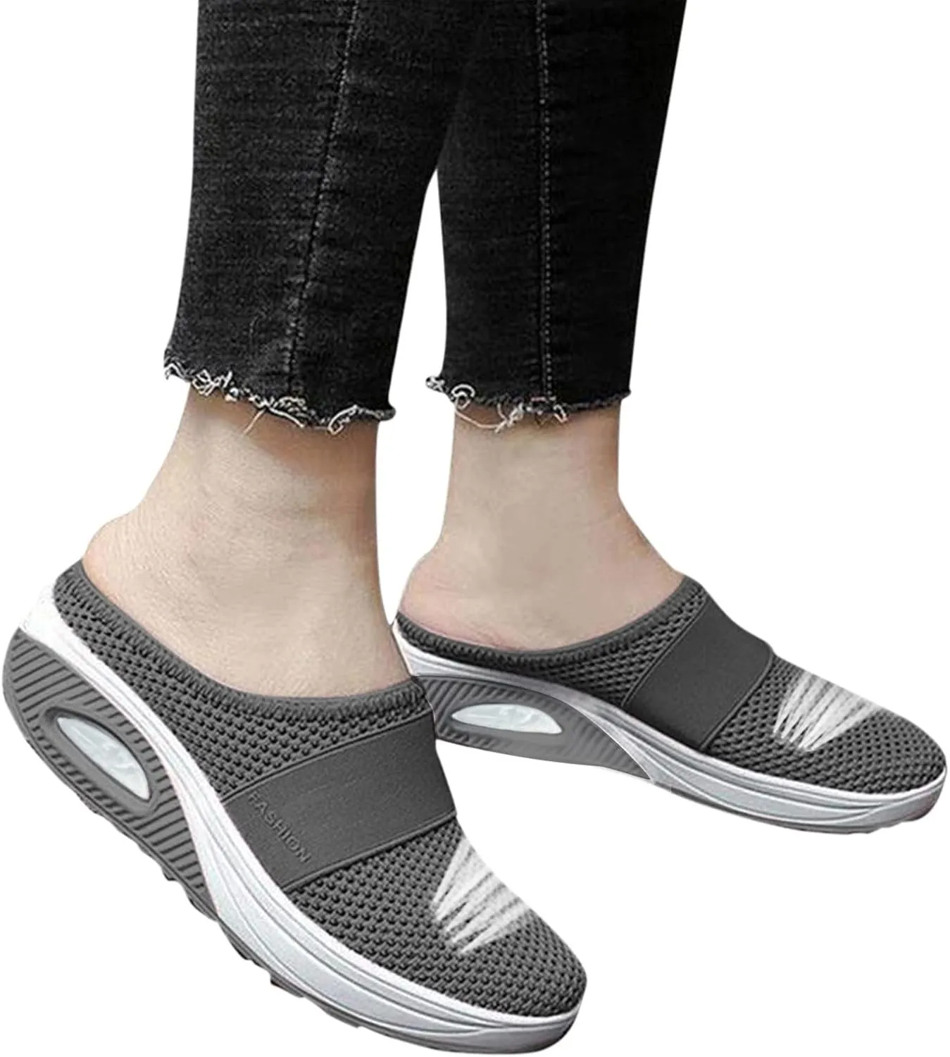 Womens Backless Sneakers Mesh Slip-on Mule Shoes Womens Running Shoes Wide Dress Casual Shoes Fashion Sneakers Waterproof Tennis Shoe Cross Trainer Shoe