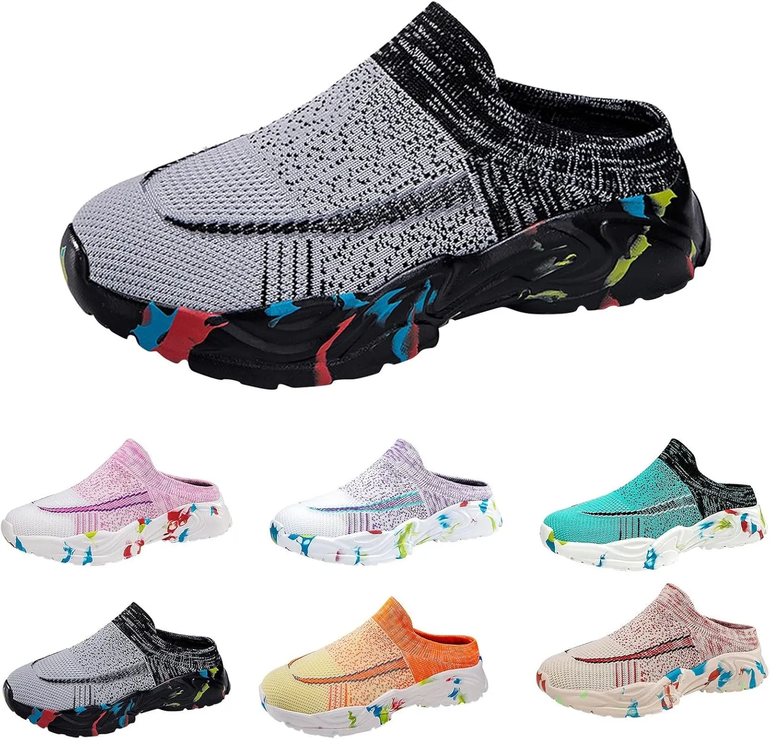 Womens Backless Sneakers Mesh Slip-on Mule Shoes Womens Running Shoes Wide Dress Casual Shoes Fashion Sneakers Waterproof Tennis Shoe Cross Trainer Shoe
