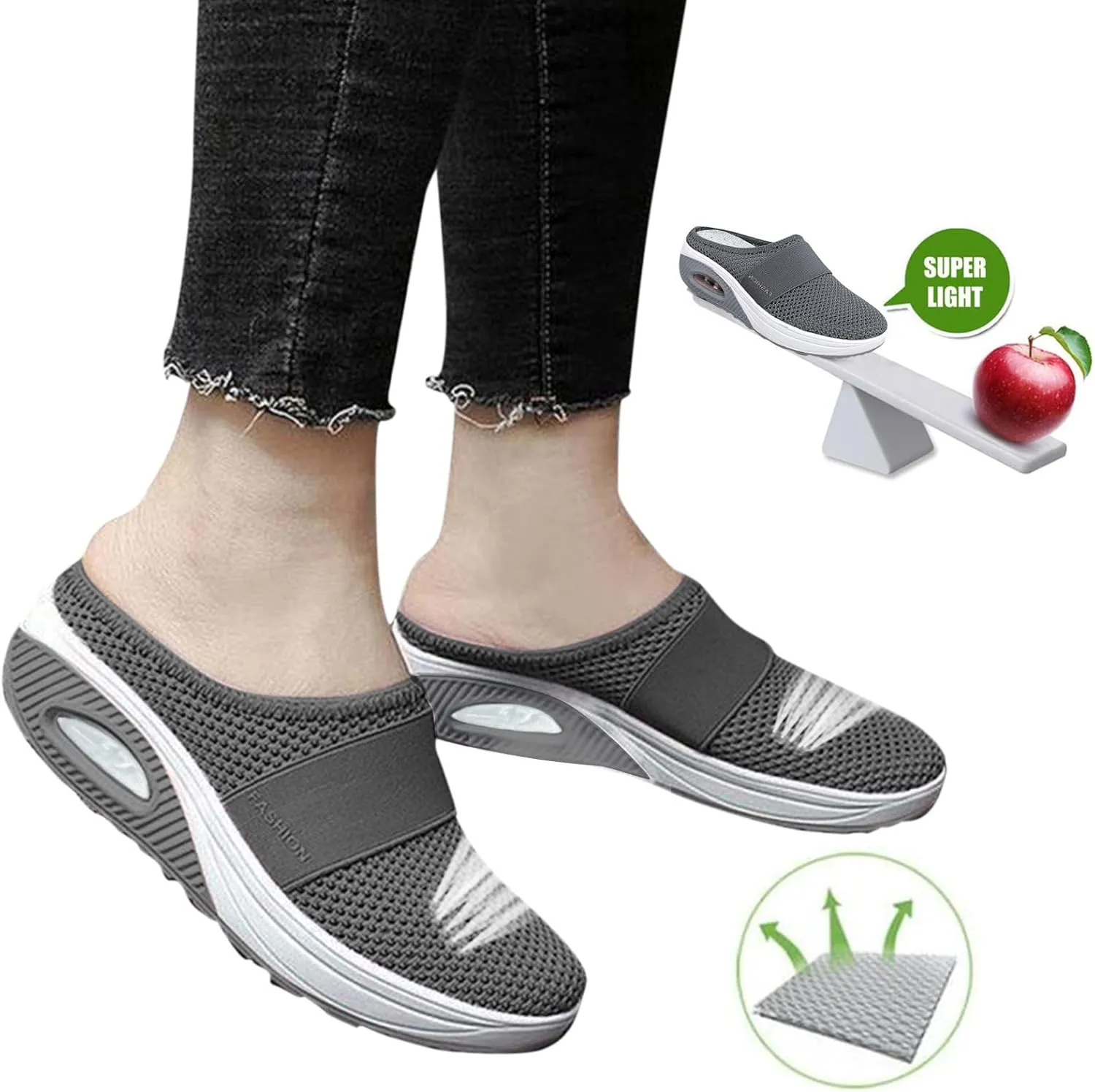 Womens Backless Sneakers Mesh Slip-on Mule Shoes Womens Running Shoes Wide Dress Casual Shoes Fashion Sneakers Waterproof Tennis Shoe Cross Trainer Shoe