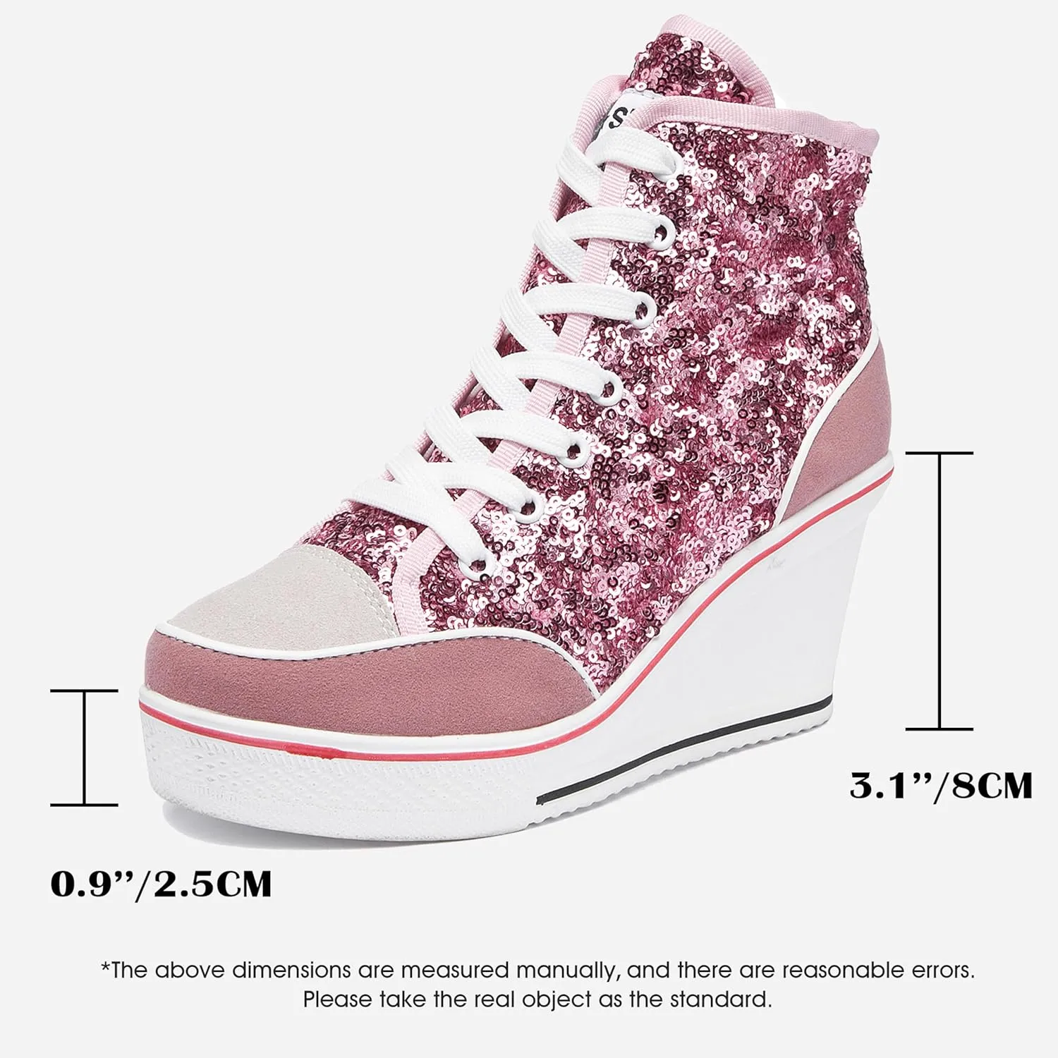 Women's Canvas High-Heeled Bling Shoes Casual Shoes Fashion Sparkling Sneakers for Walking Platform Wedges Pump Shoes