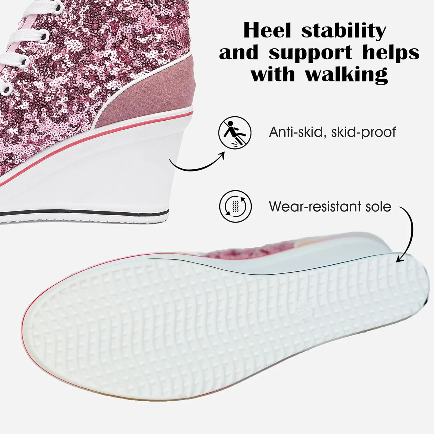 Women's Canvas High-Heeled Bling Shoes Casual Shoes Fashion Sparkling Sneakers for Walking Platform Wedges Pump Shoes