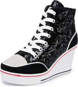 Women's Canvas High-Heeled Bling Shoes Casual Shoes Fashion Sparkling Sneakers for Walking Platform Wedges Pump Shoes