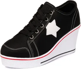 Women's Canvas High-Heeled Shoes Fashion Sneakers Casual Shoes for Walking Platform Wedges Pump Shoes