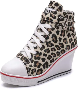 Women's Canvas High-Heeled Shoes Fashion Sneakers Casual Shoes for Walking Platform Wedges Pump Shoes